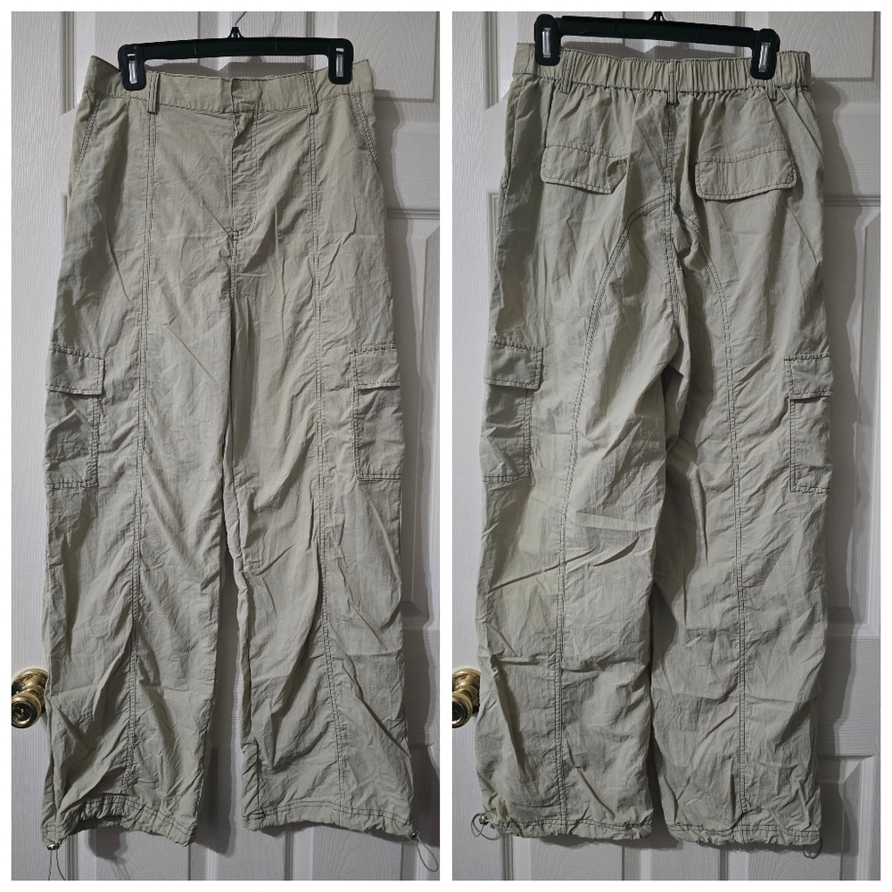 Love Tree Baggy Parachute Cargo Pants, Light Khaki, Cinch Hem, Sz Large, EUC!